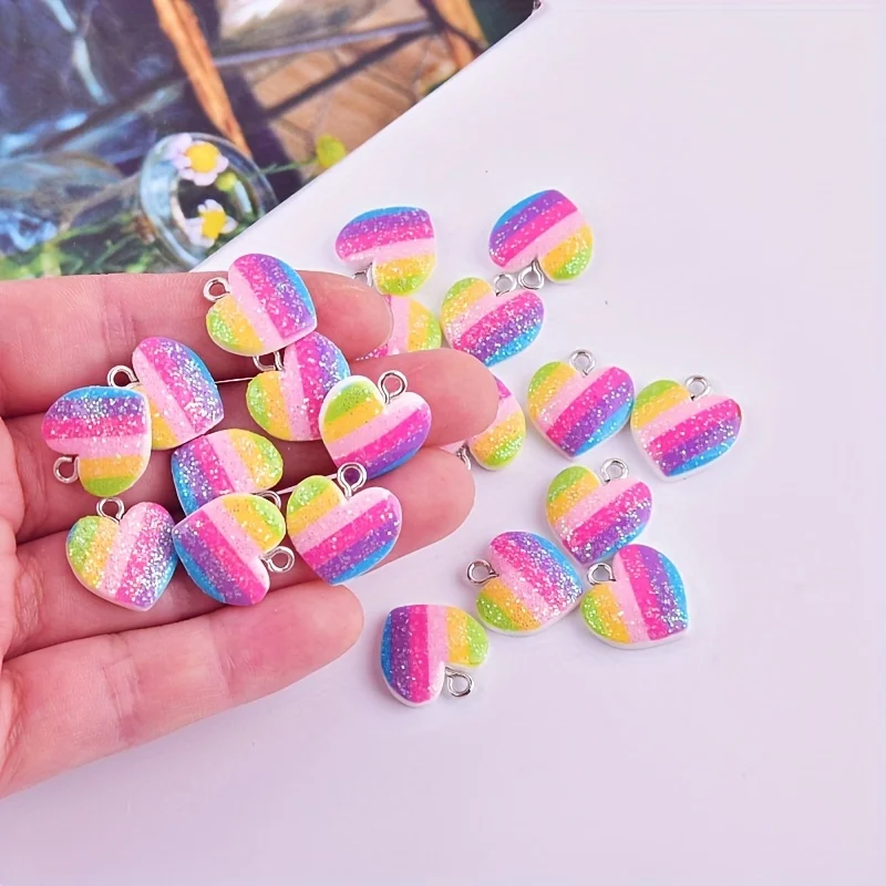 Resin Art Engagement - 10Pcs Colorful Heart Resin Charms Cute