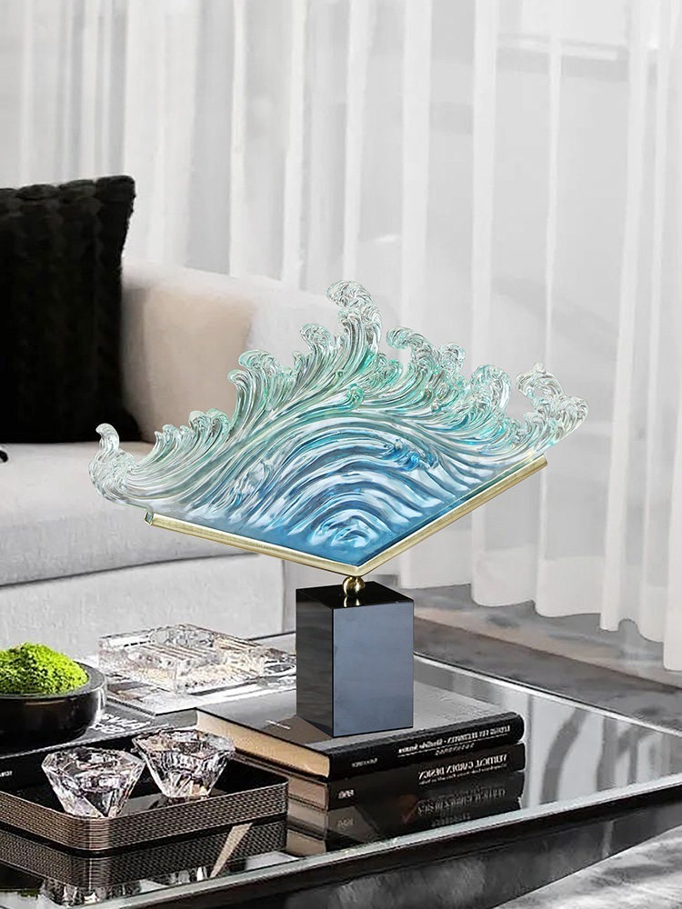 Resin Art Anniversary Gift - Transparent Gradient Ocean Wave Resin Sculpture