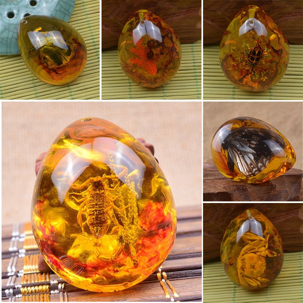 Natural Rough Butterfly Amber  - Resin Art Necklace review and price